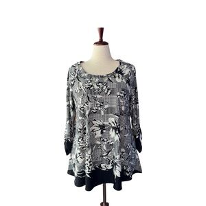 New Directions Black and White Floral Tunic
